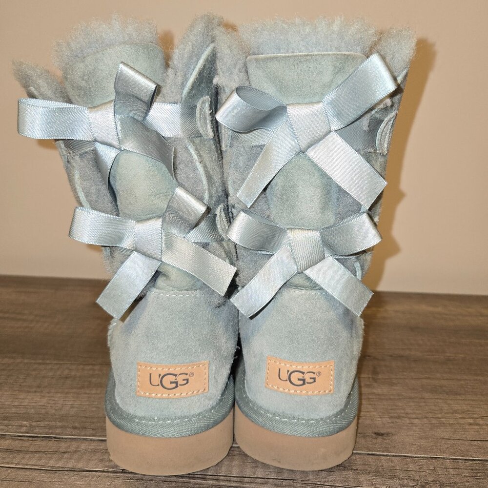 RARE UGG Bailey Bow II Whisper Blue Suede Boots - Size 10